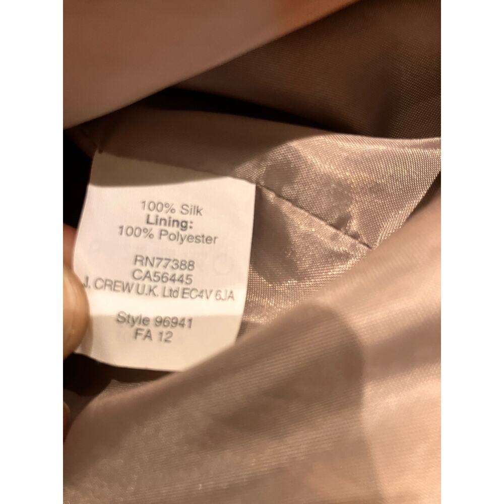 J. Crew Silk Dress Sz 0 Brown Tan Black 3/4 Sleeves Pockets Zip Up Shift Pattern - Picture 5 of 8